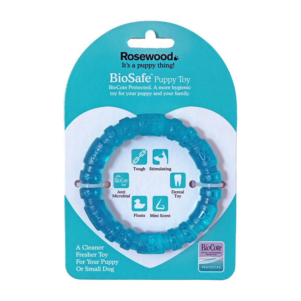 3PK Rosewood Biosafe Puppy 9.5cm Ring Pet Dog Dental Chew Training Fetch Toy Blue