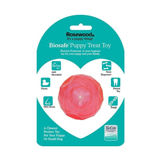 3PK Rosewood Biosafe Puppy Treat Ball Pet Dog Chew Dental Interactive Fun Toy Pink