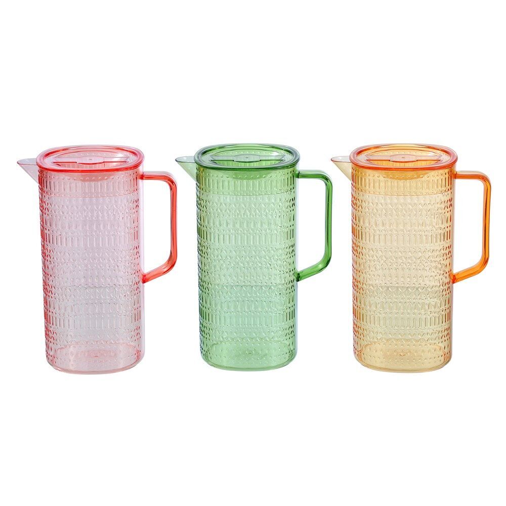 6PK Lemon & Lime Moroccan Deco Plastic Pitcher 2.5L Amber/Green/Pink Assorted