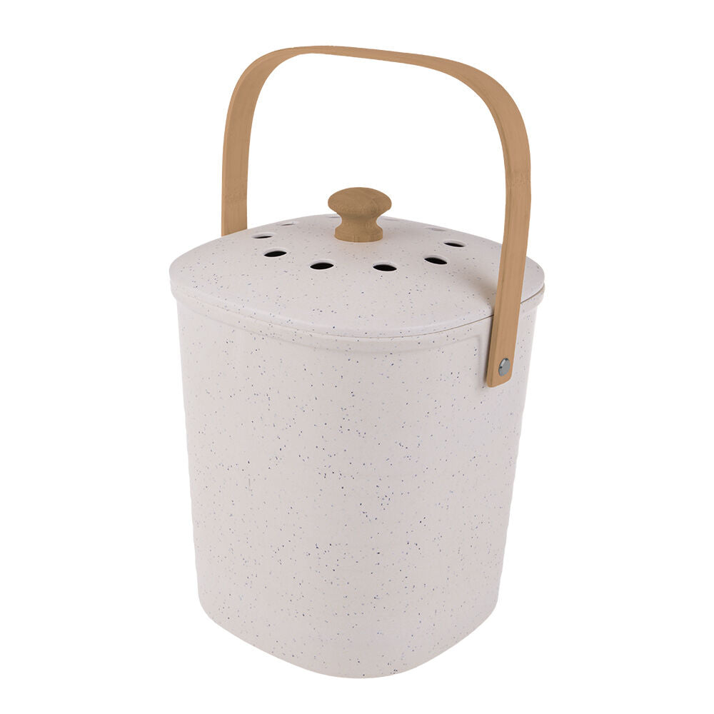 Appetito Square Bamboo Fibre Compost Bin w/ Charcoal Filter 3.8L White