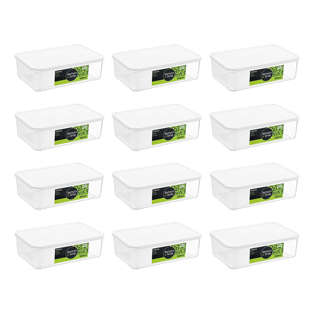 12PK Lemon & Lime Fridge Food Storer Container 900ml 18x12x5.6cm
