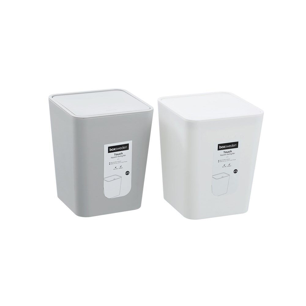 12PK Boxsweden Touch Swing Bin Square for Home/Office 2.7L Assorted