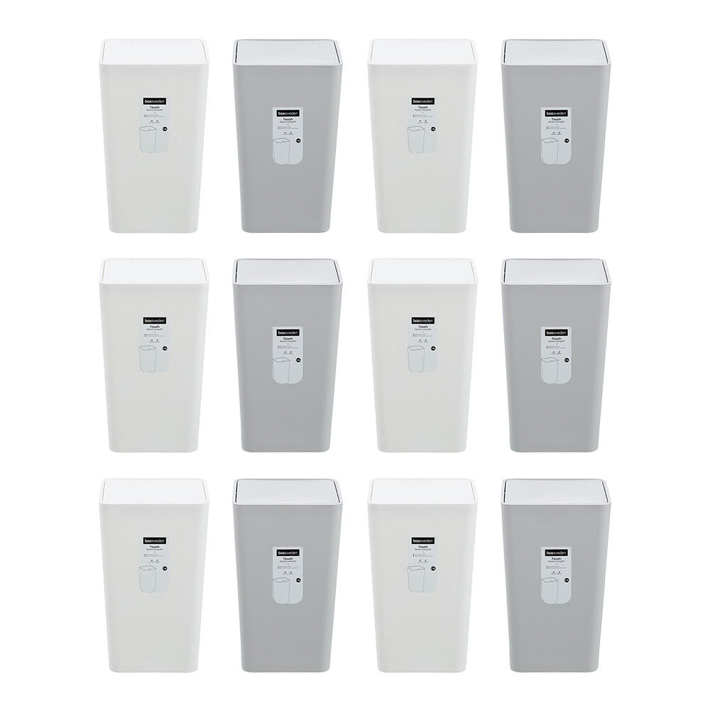 12PK Boxsweden Touch Swing Bin Square for Home/Office 7.5L Assorted