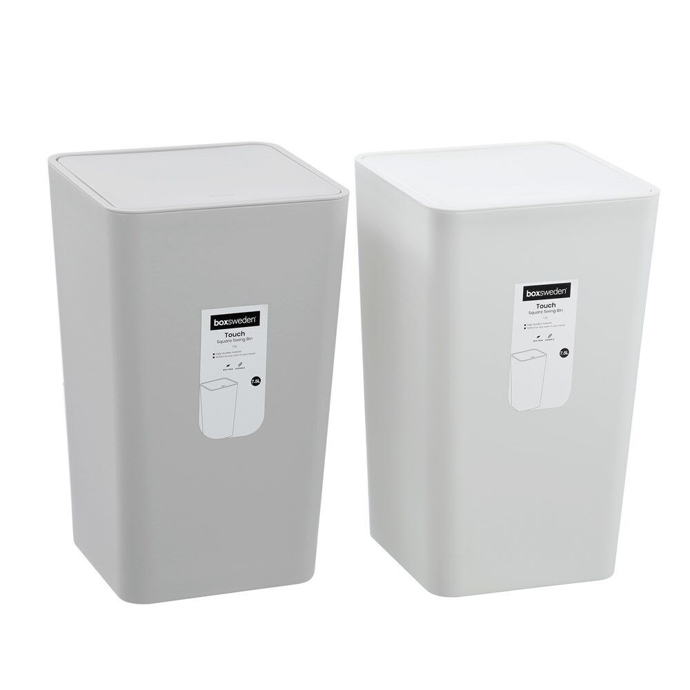12PK Boxsweden Touch Swing Bin Square for Home/Office 7.5L Assorted