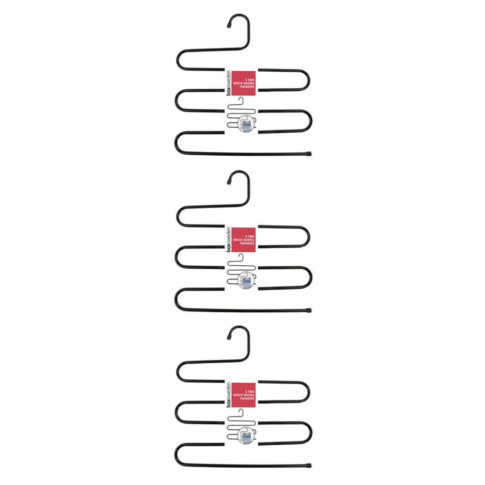 3PK Boxsweden 5 Tier Metal Space Saving Hangers Asst