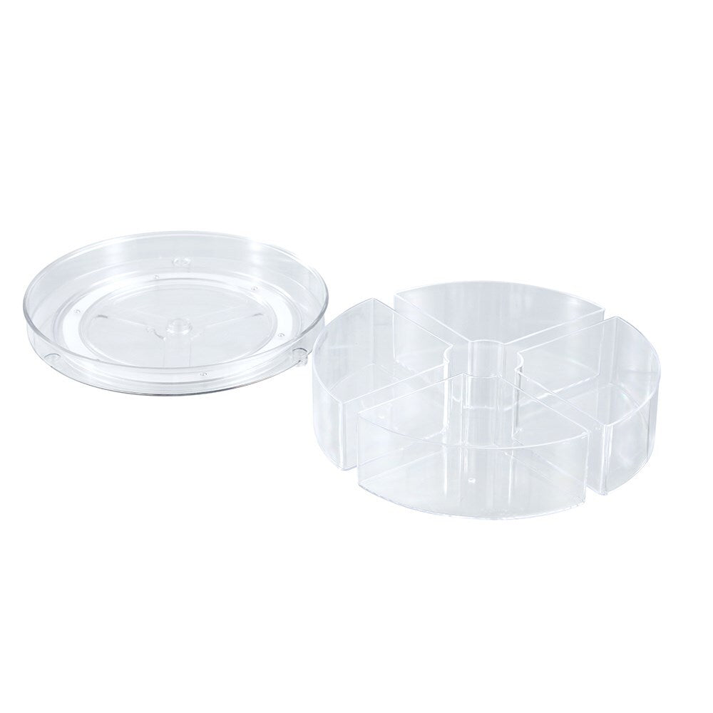 6PK Boxsweden 23.5cm Round Crystal Turn Table w/ 4-Bins - Clear
