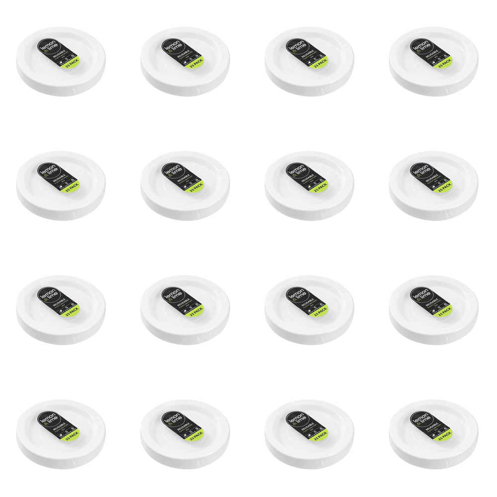 400pc Lemon & Lime Reusable Plastic Side Plate Round 18cm - White