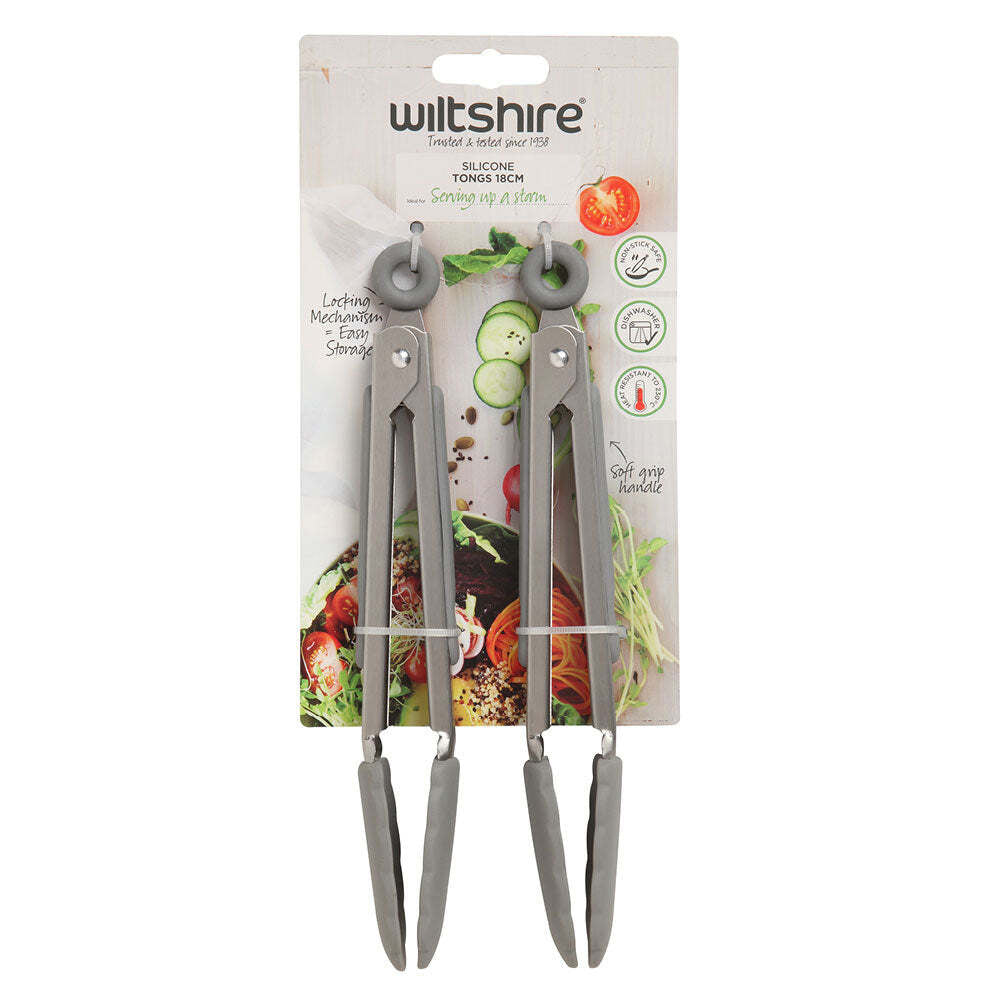 2 x 2pc Wiltshire Mini Silicone Kitchen Serveware Tongs 18cm