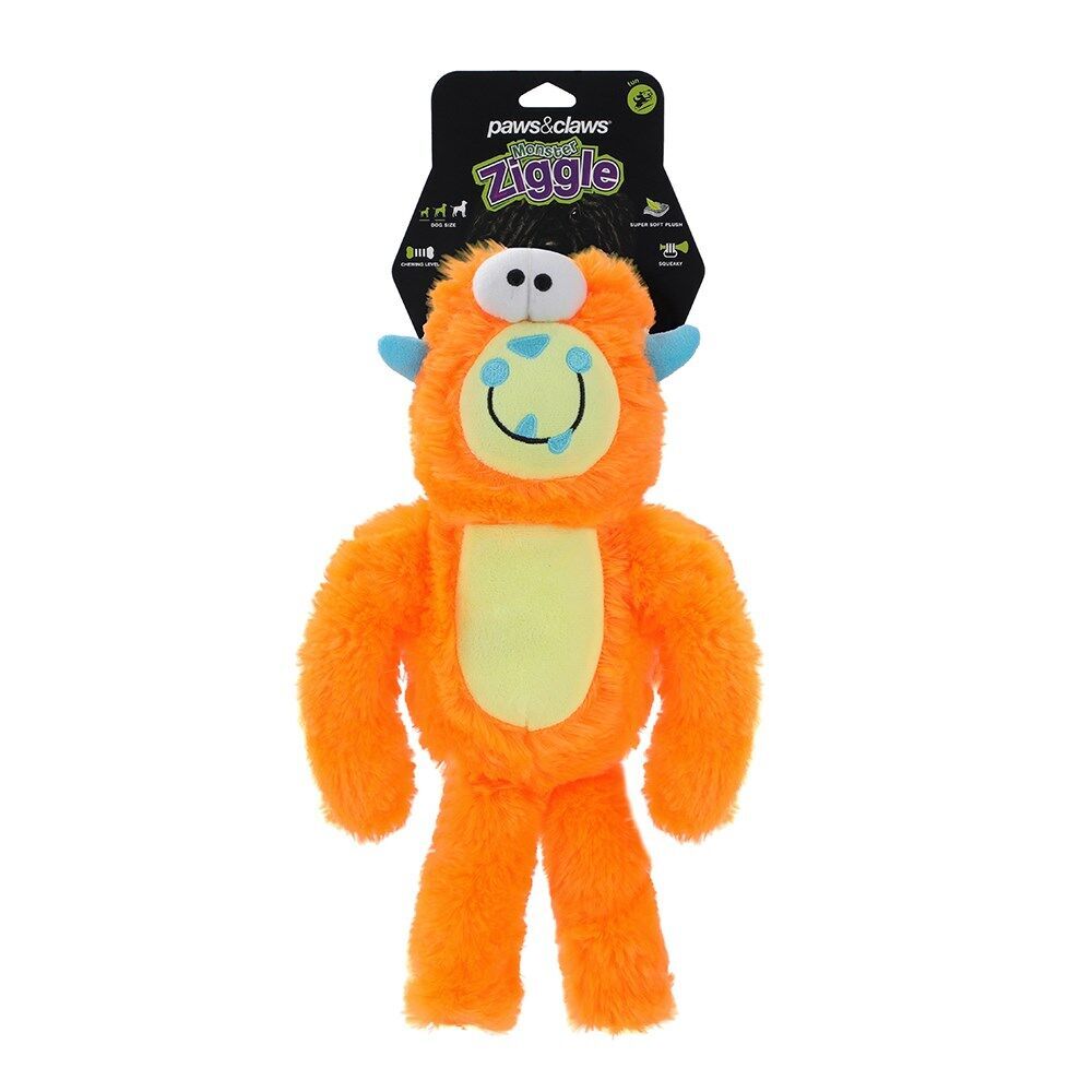 4PK Paws & Claws Monster Ziggle Soft Plush Pet/Dog Toy 34cm Assorted