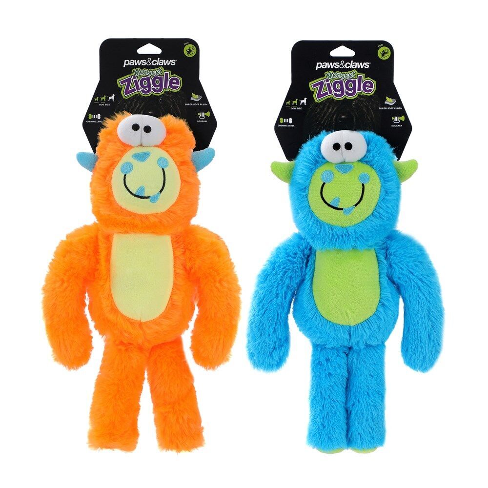 4PK Paws & Claws Monster Ziggle Soft Plush Pet/Dog Toy 34cm Assorted