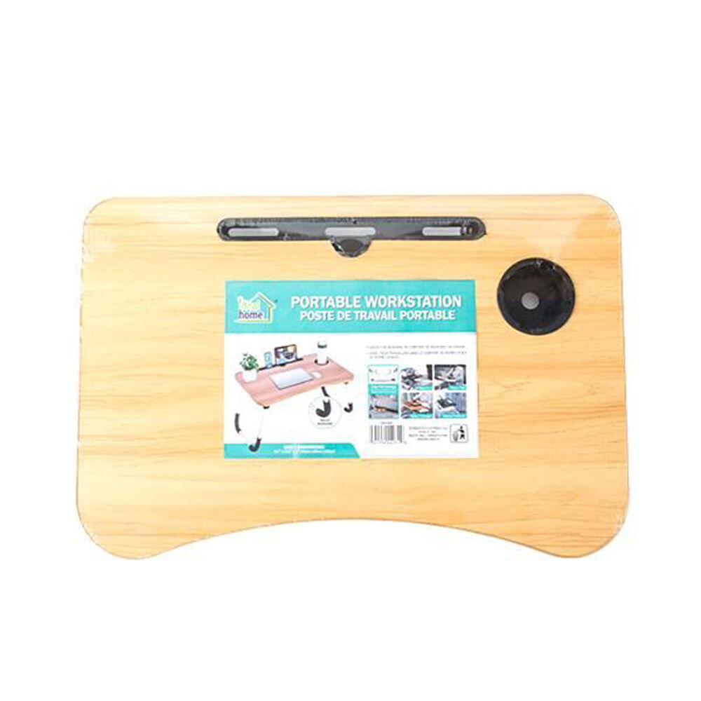 2PK Ideal Home Wood Portable Workstation Table w/Cup Holder Foldable Lightweight
