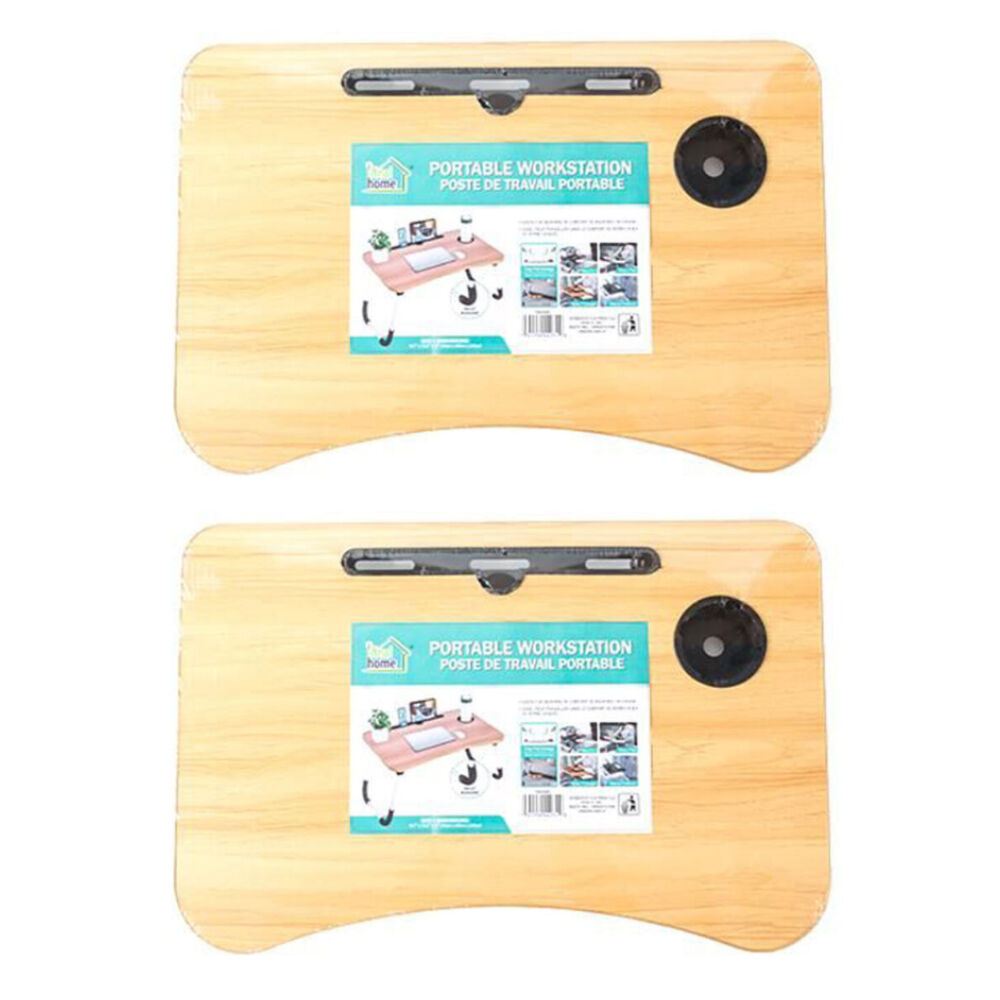 2PK Ideal Home Wood Portable Workstation Table w/Cup Holder Foldable Lightweight