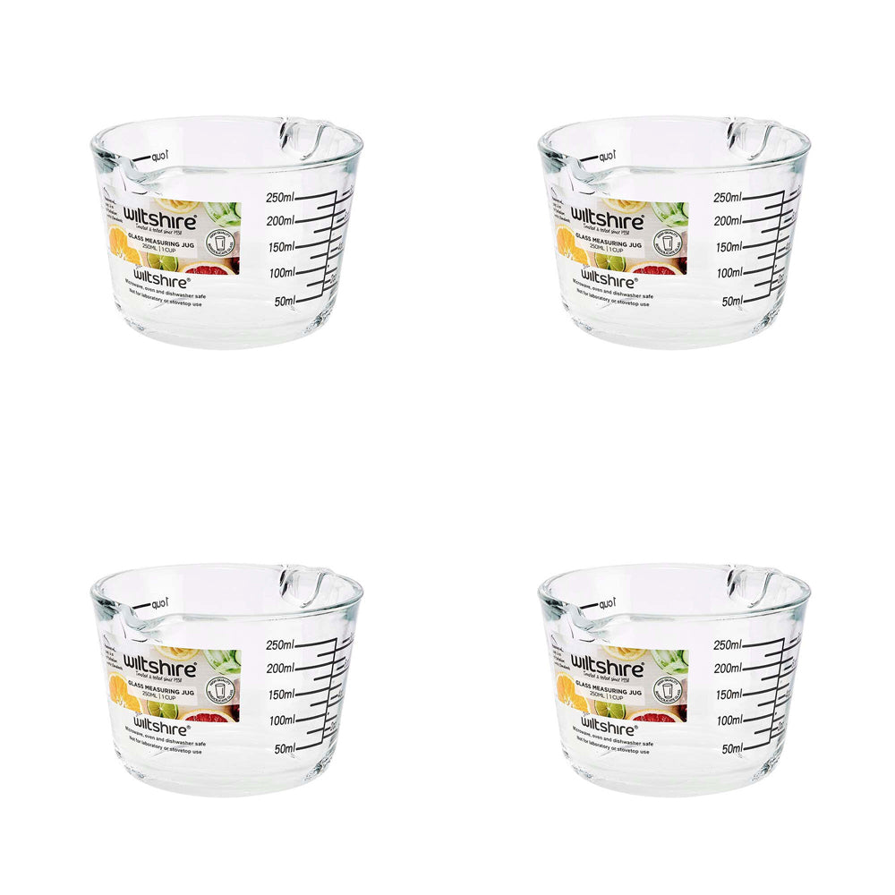 4PK Wiltshire Kitchen Cookware Glass Measuring Jug 250ml/1 Cup