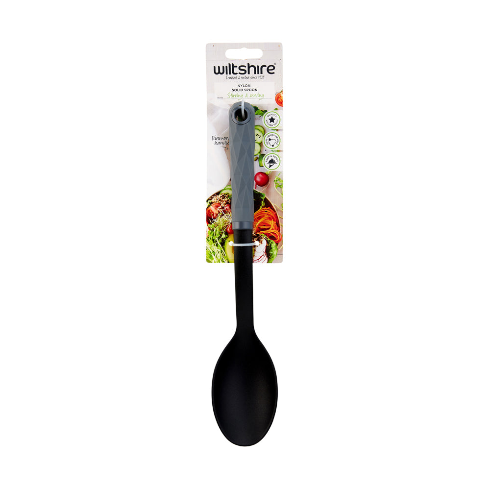 2PK Wiltshire Diamond Soft Touch Handle Kitchen Solid Spoon