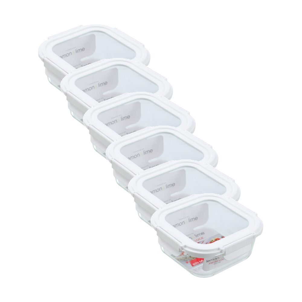 6PK Lemon and Lime Yorkshire Fresh Lock Container Square 800ml Food Safe