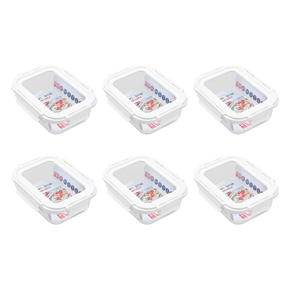 6PK Lemon & Lime Yorkshire Glass Fresh Lock Food Container 650ml