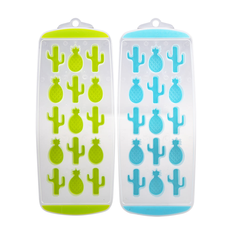 6x 2pc Appetito Easy Release 15 Cube Pineapple/Cactus Ice Tray Blue/Lime