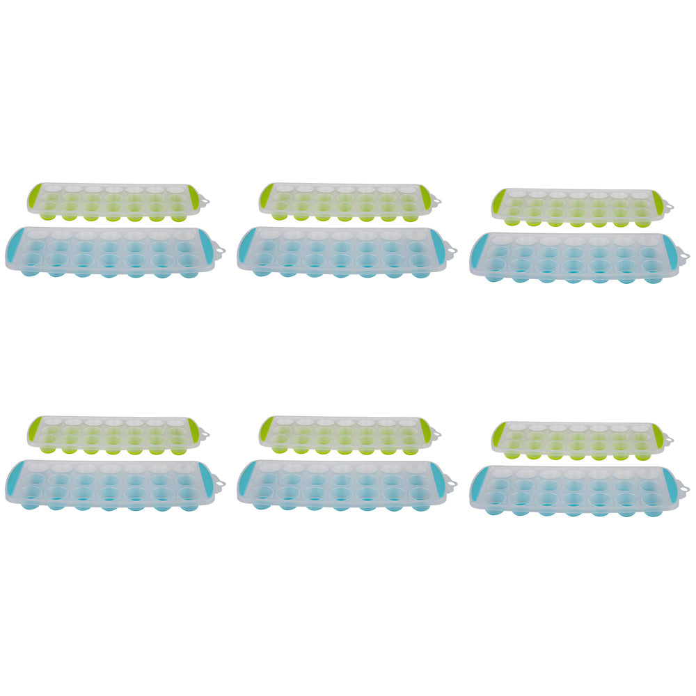 6x 2pc Appetito Easy Release 21 Cube Round Ice Tray Blue/Lime