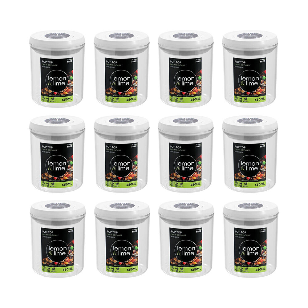 12PK Lemon & Lime Pop-Up Lid Pantry Container Round 550ml 10x10x12.5cm