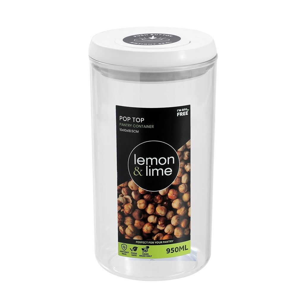 12PK Lemon & Lime Pop-Up Lid Pantry Container Round 950ml 10x10x18.5cm