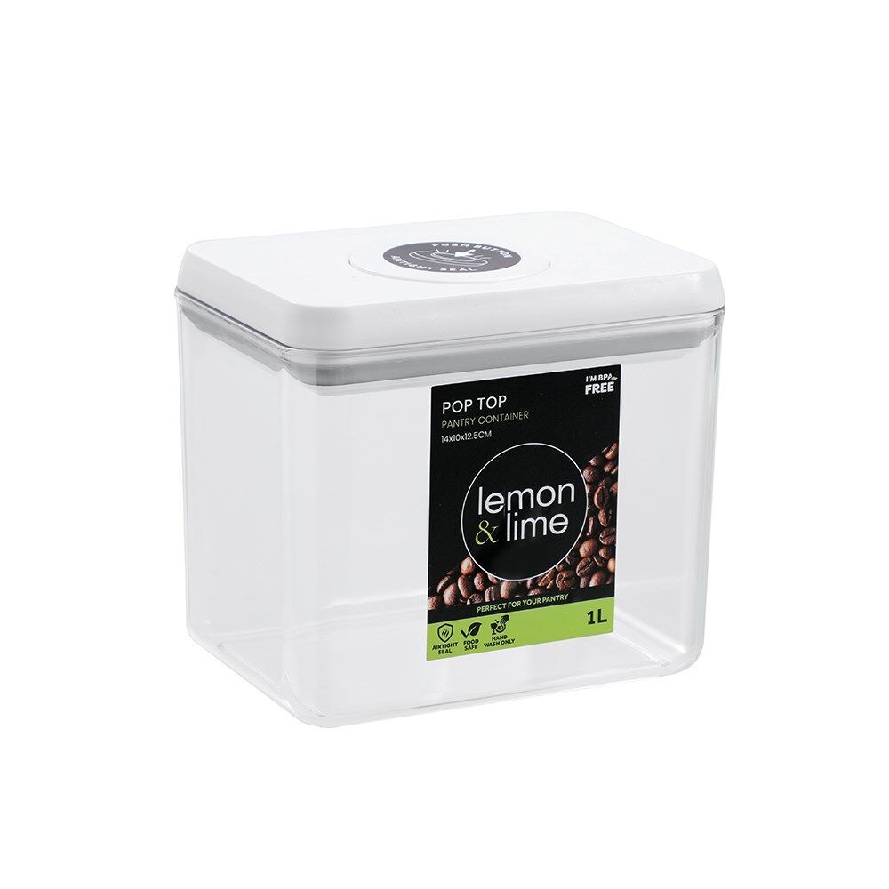 12PK Lemon & Lime Pop-Up Lid Pantry Container Rectangle 1L 14x10x12.5cm