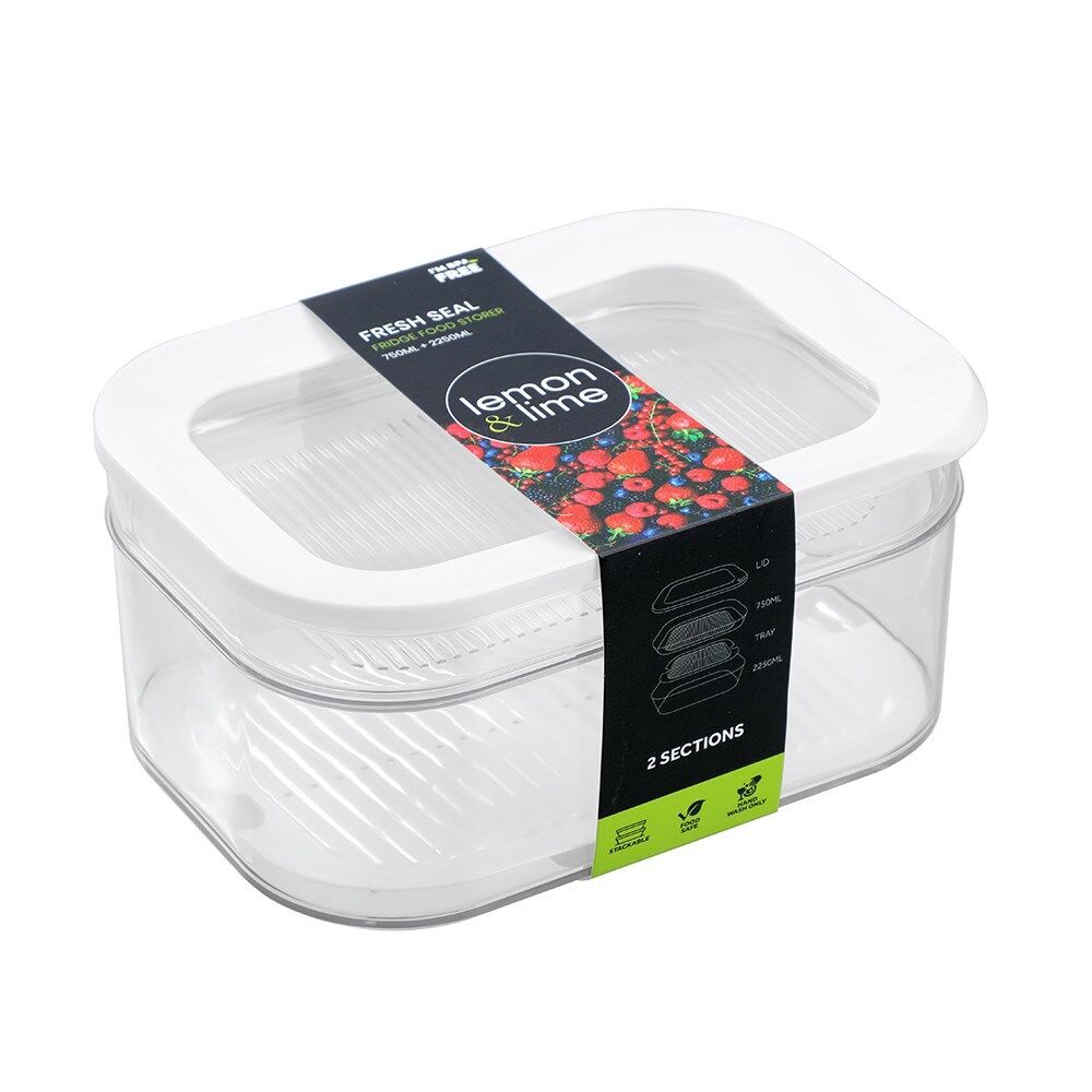 12PK Lemon & Lime Fresh Seal 2 Section Fridge Food Storer 750ml+2.250ml