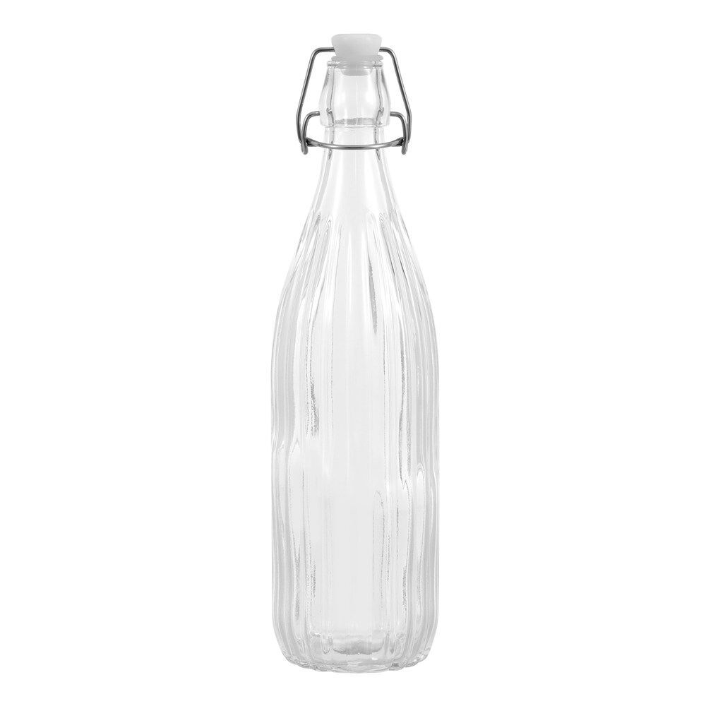 12PK Lemon & Lime Secure Glass Air-Tight Clip Lid Ribbed Bottle 1L