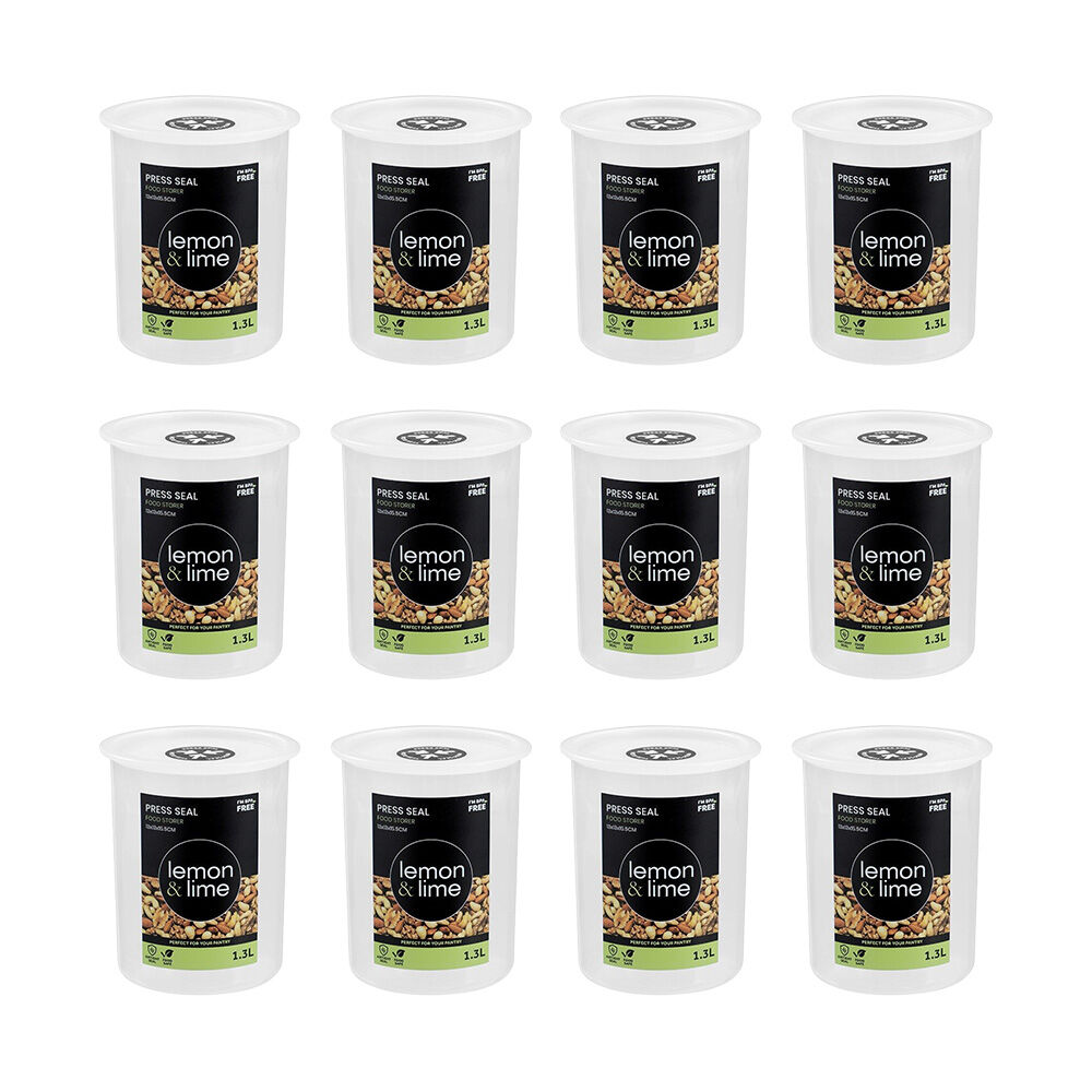 12PK Lemon & Lime Press Seal Food Storer Container 1.3L 13x13x15.5cm