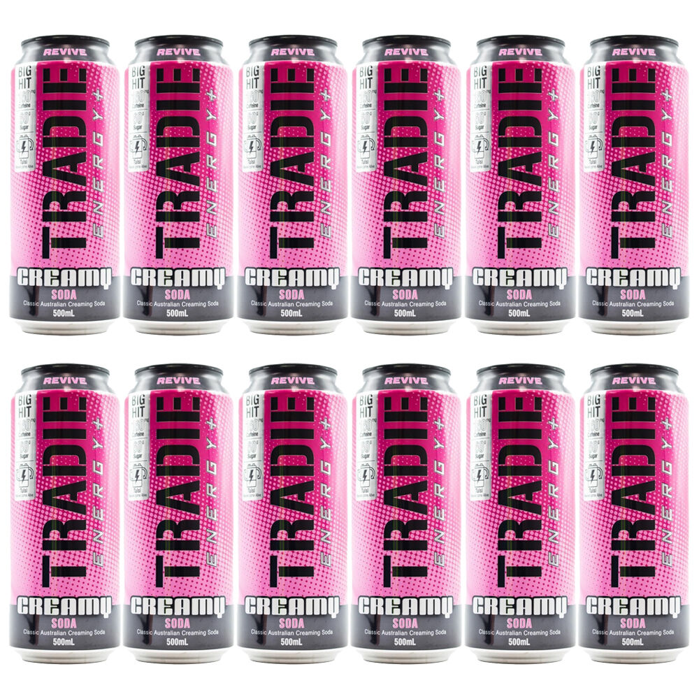 12PK Tradie Revive 500ml Energy Sports Drink - Creamy Soda