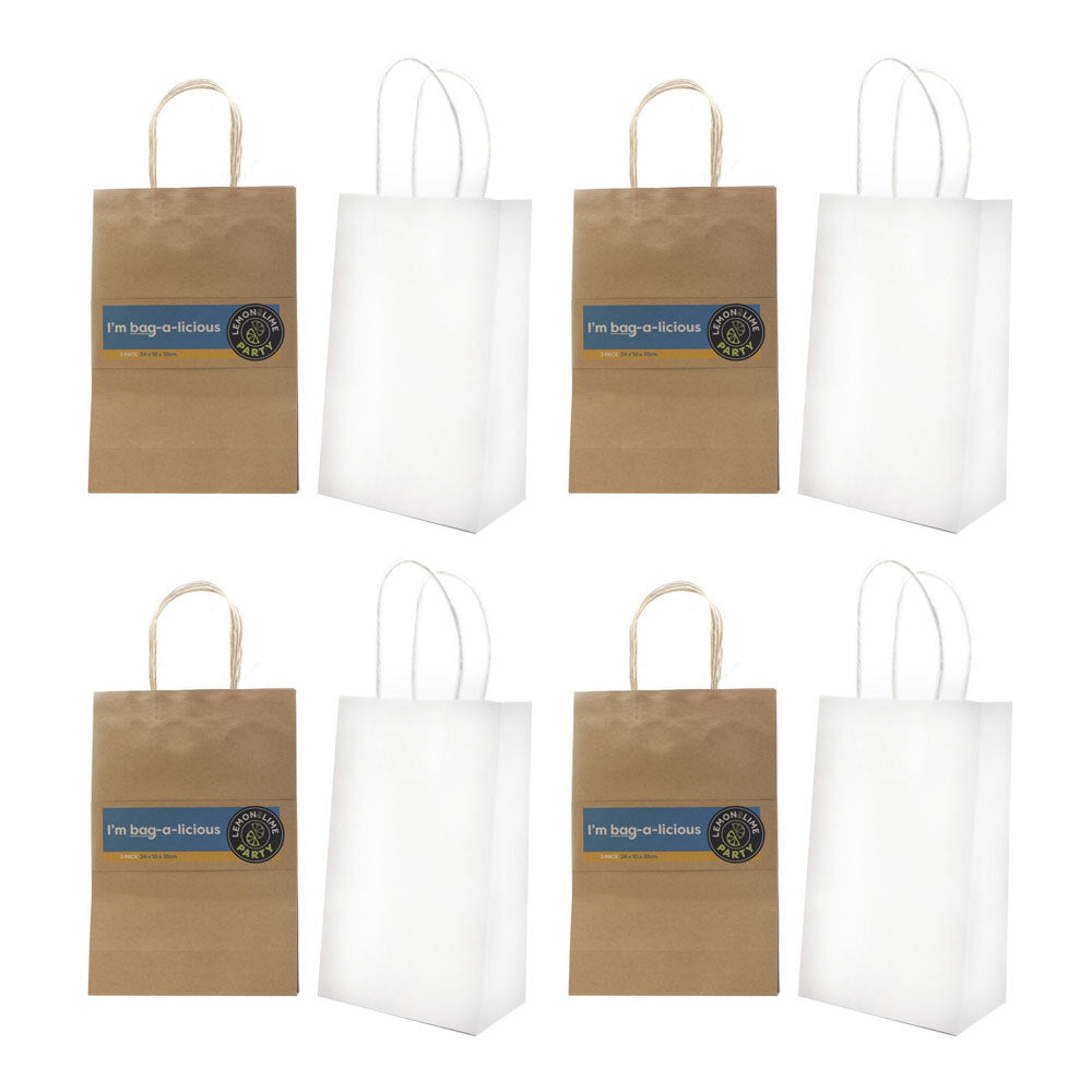 12PK Lemon & Lime Gift Bag Paper 35X24X10cm Assorted