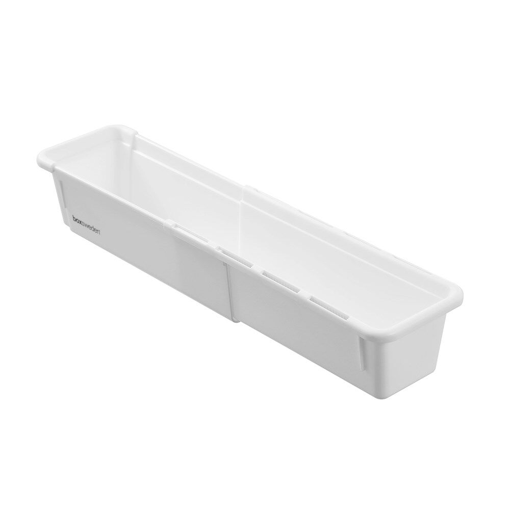 12PK Boxsweden Adjustable Drawer Tote Organiser Sleek Tray 25-38x9x7cm White