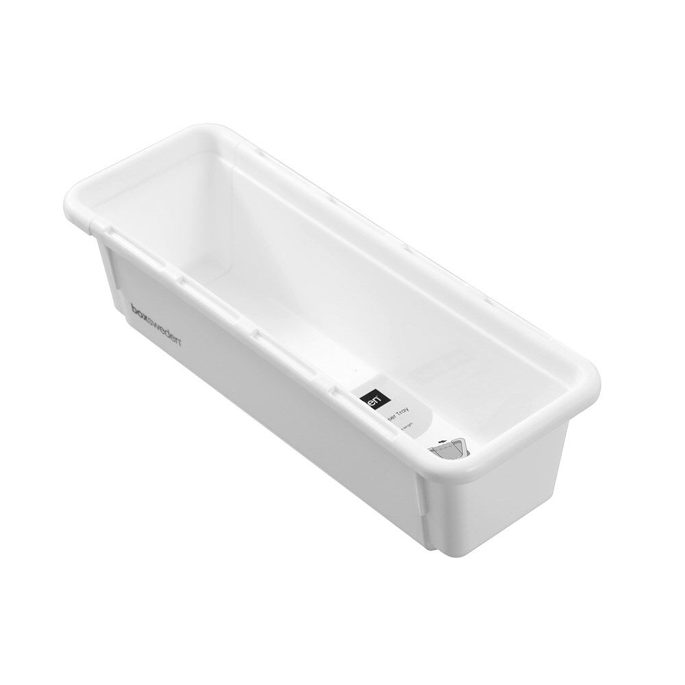 24PK Boxsweden Adjustable Drawer Tote Organiser Sleek Tray 25-38x9x7cm White