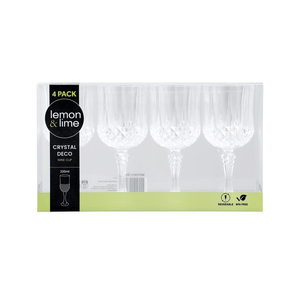 16pc Lemon & Lime Crystal Deco Plastic Reusable Wine Cup 220ml