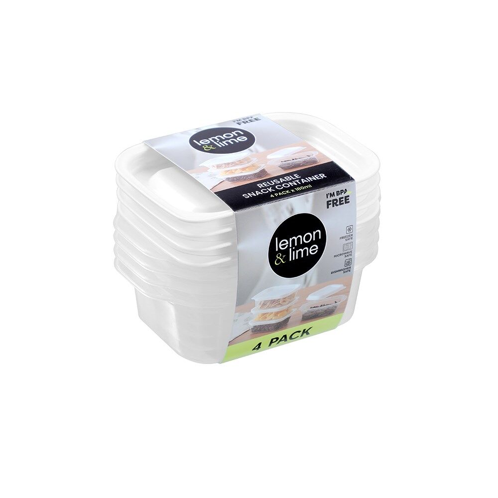 24x 4pc Lemon & Lime Reusable Lunch/Snack Container Portable Rectangular 180ml
