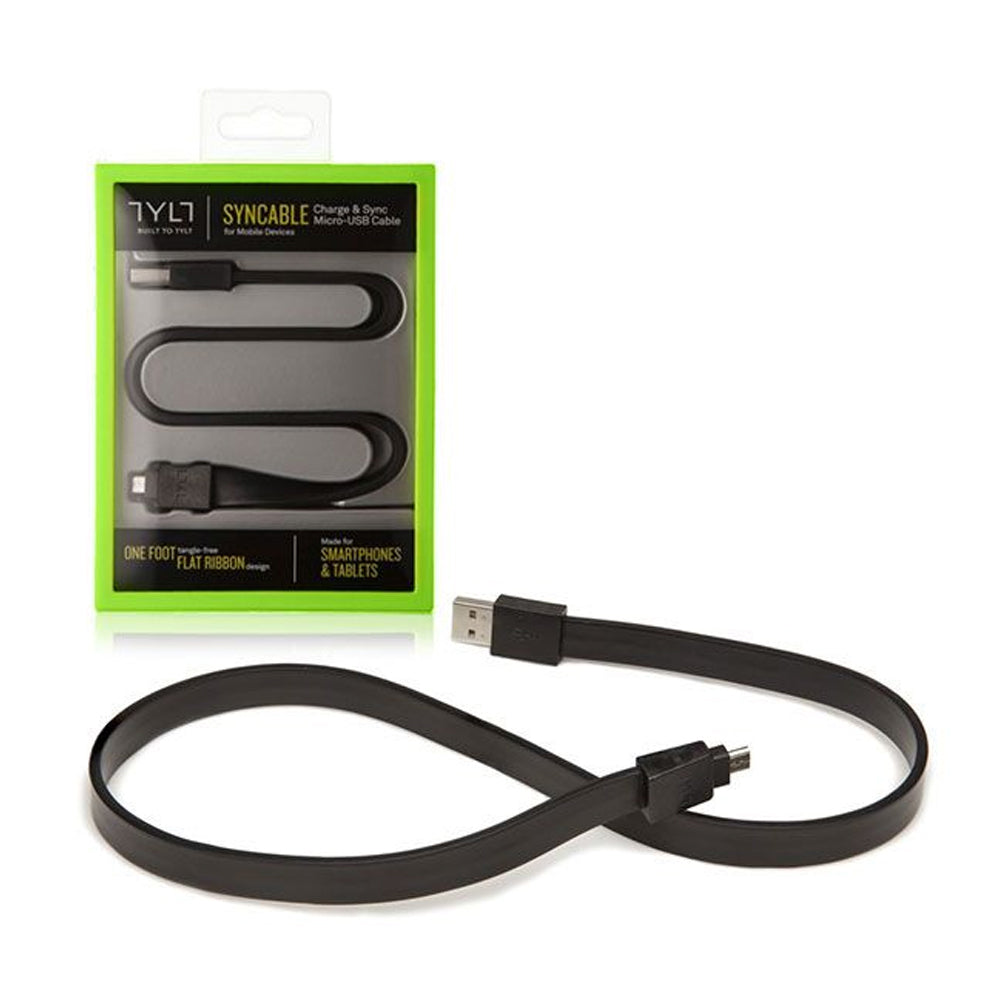 2x Tylt Syncable 30cm USB-A To Micro-USB Data Cable - Black
