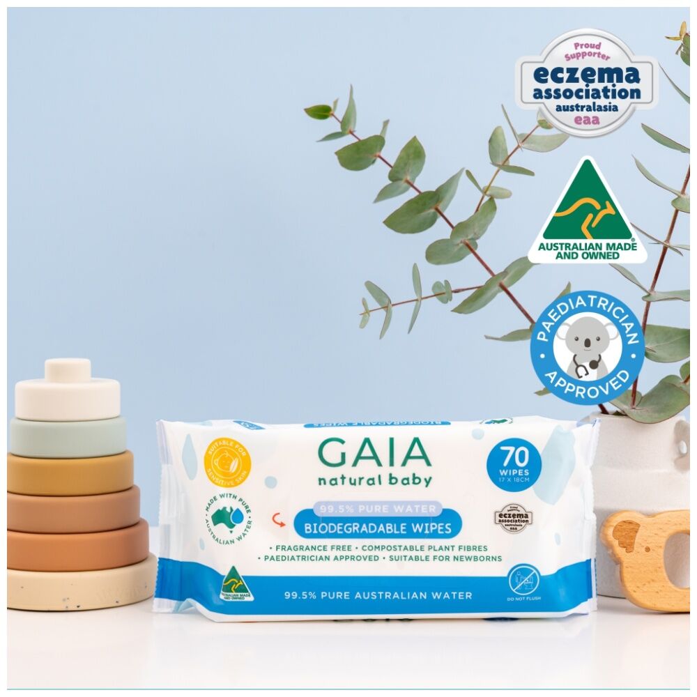 16x 70pc GAIA Natural Baby Gentle 99.5% Pure Water Wipes Eco-Friendly