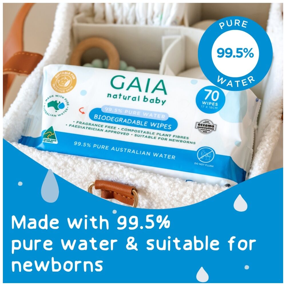 16x 70pc GAIA Natural Baby Gentle 99.5% Pure Water Wipes Eco-Friendly