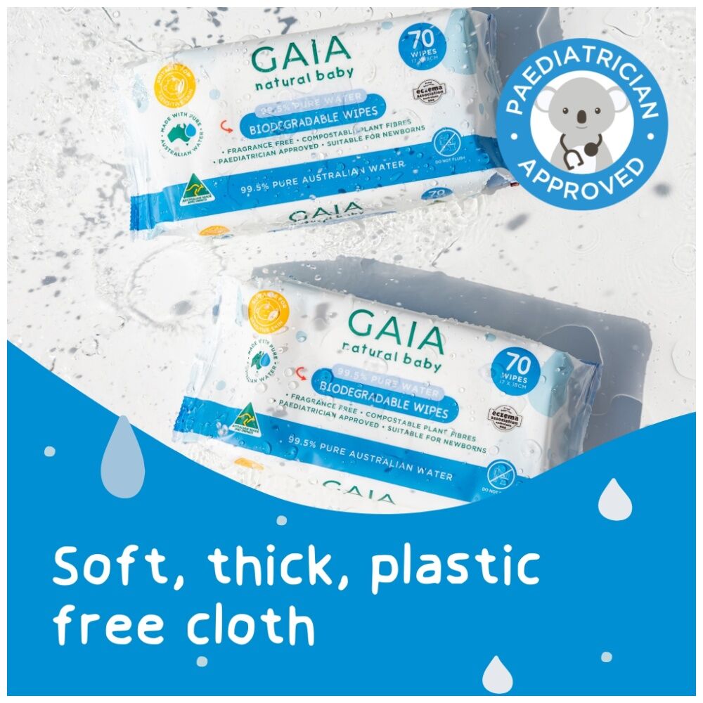 16x 70pc GAIA Natural Baby Gentle 99.5% Pure Water Wipes Eco-Friendly