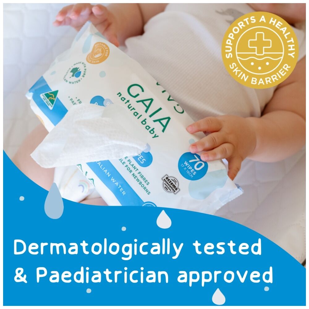 16x 70pc GAIA Natural Baby Gentle 99.5% Pure Water Wipes Eco-Friendly