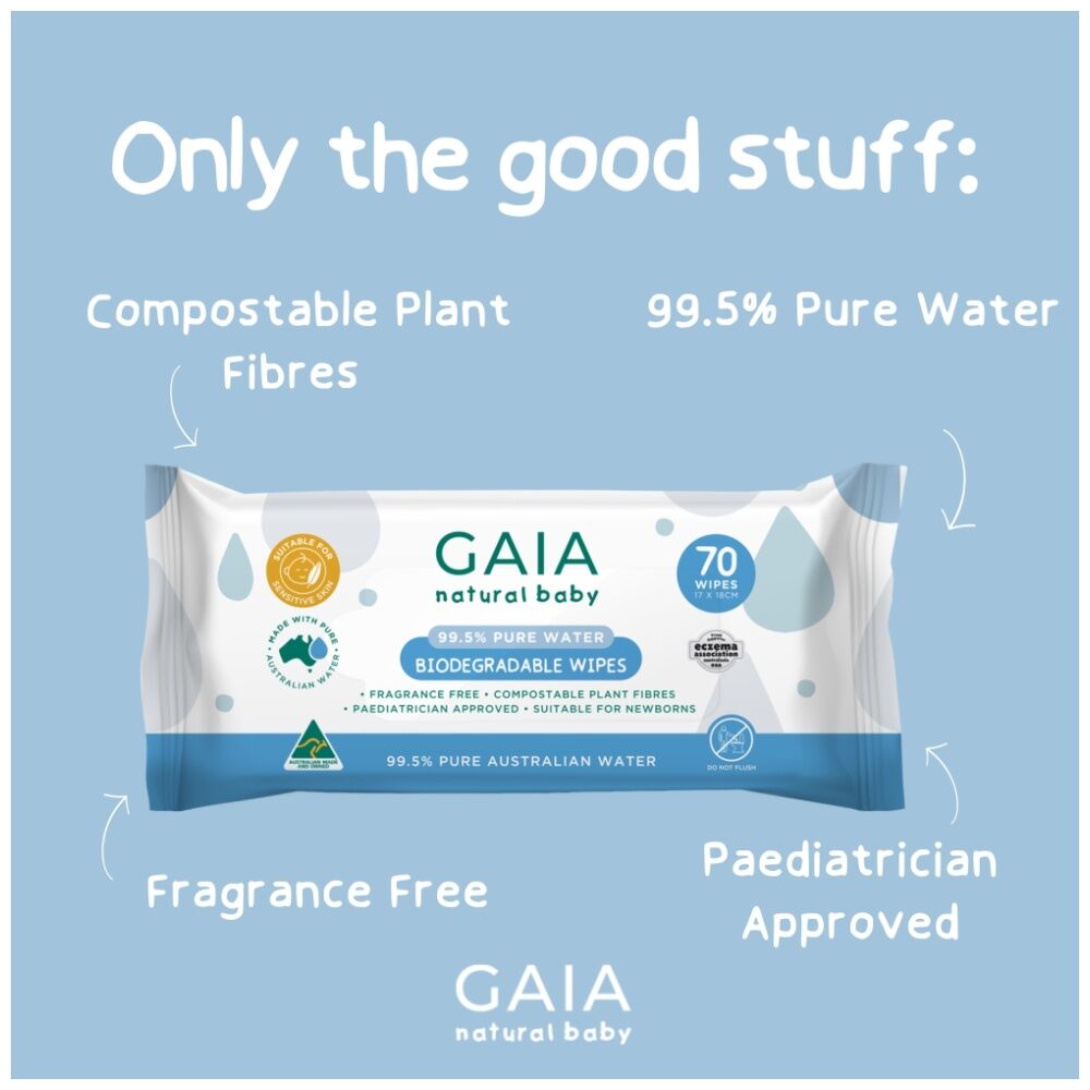 8x 70pc GAIA Natural Baby Gentle 99.5% Pure Water Wipes Eco-Friendly