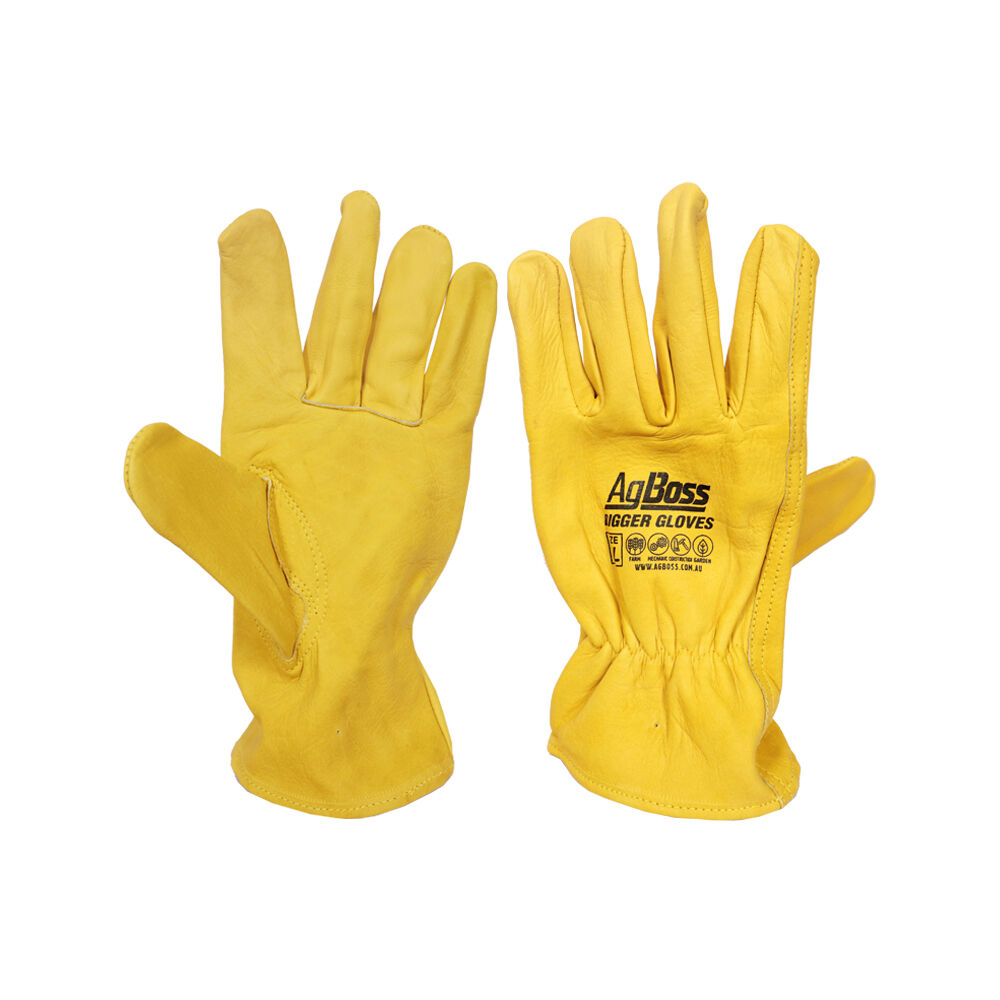 4PK AgBoss Rigger Superior Grade Leather Work Gloves Yellow Large