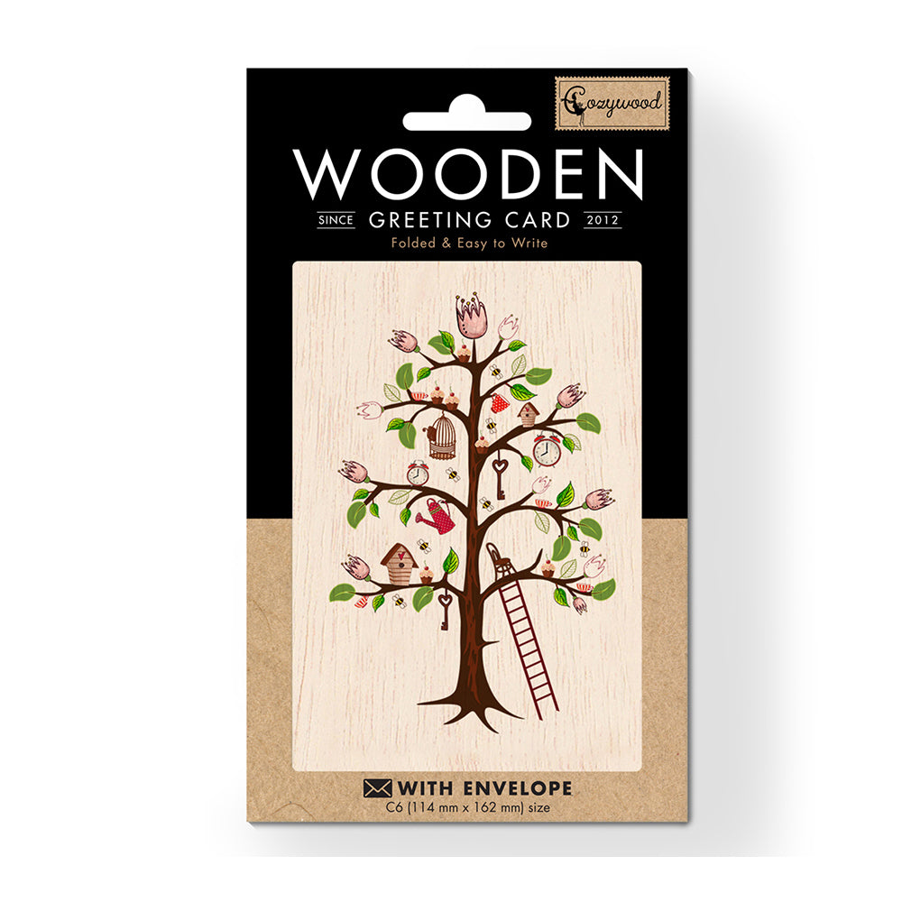 6PK Cozywood Wooden Greeting Card 11x16cm - Tree of Life