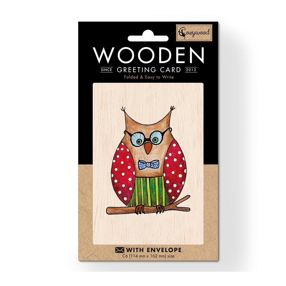 12PK Cozywood Wooden Greeting Gift Card 11x16cm - Owlet