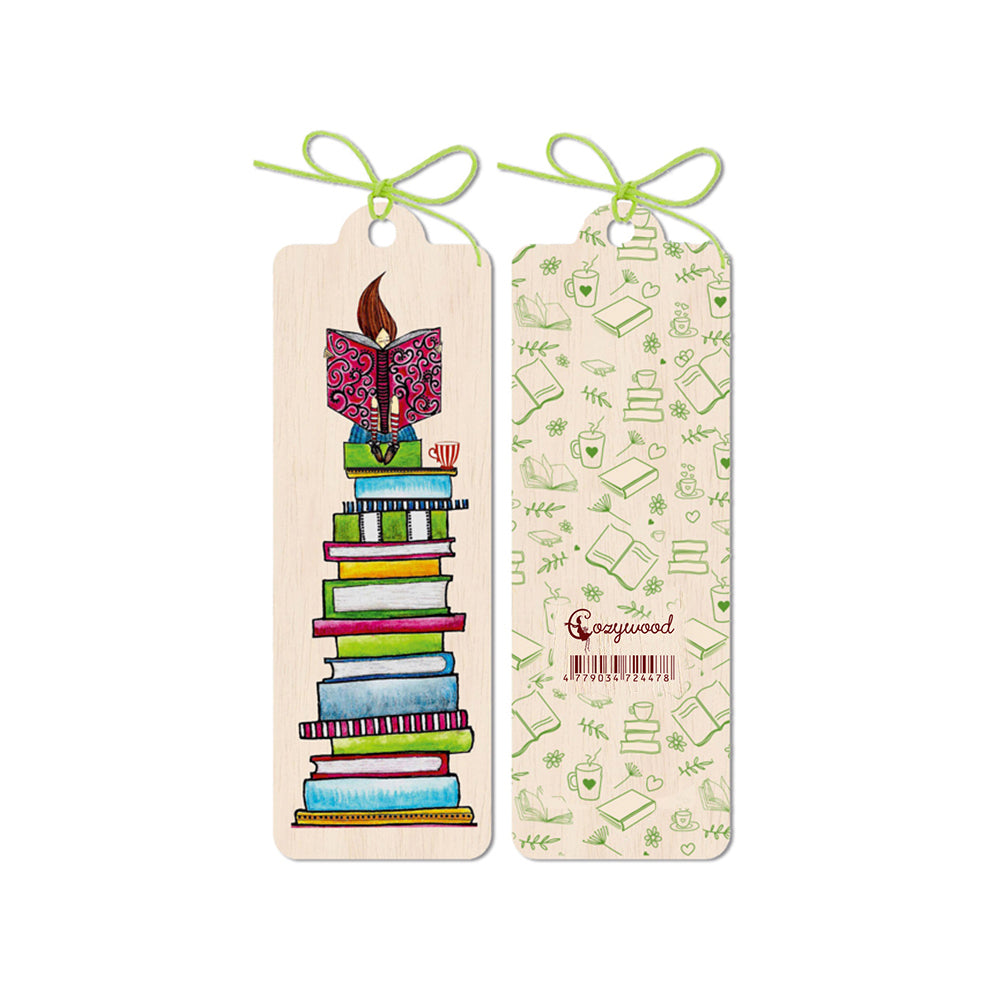 12PK Cozywood Wooden Bookmark 4.5x14cm w/ Waxed Ribbon - Reader