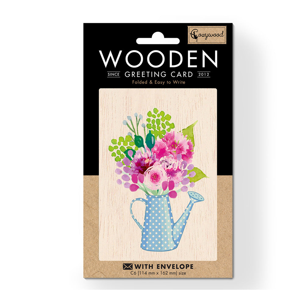 12PK Cozywood Wooden Greeting Card 11x16cm - Watering Can