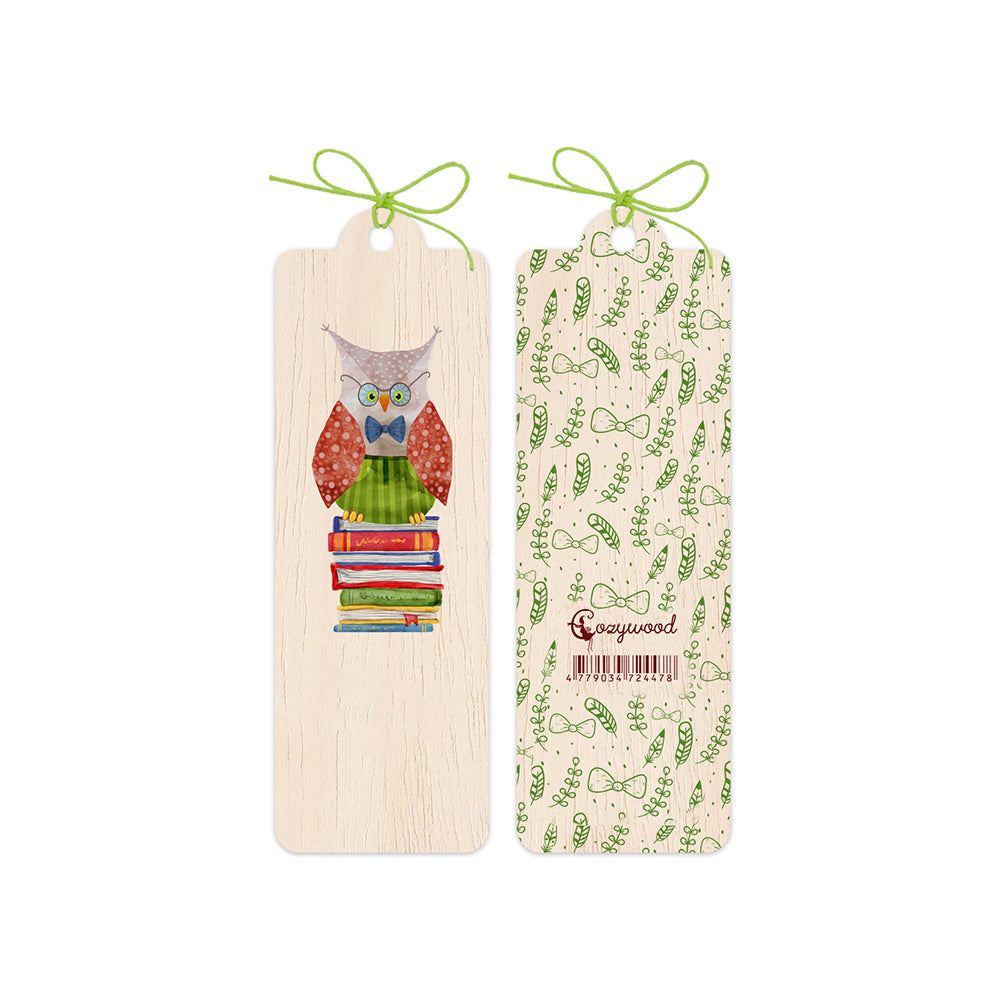 12PK  Cozywood Wooden Bookmark 4.5x14cm w/ Waxed Ribbon - Owlet