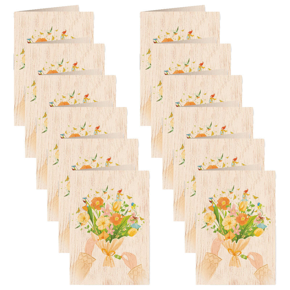 12PK Cozywood Wooden Greeting Card 11x16cm - Anniversary Bouquet