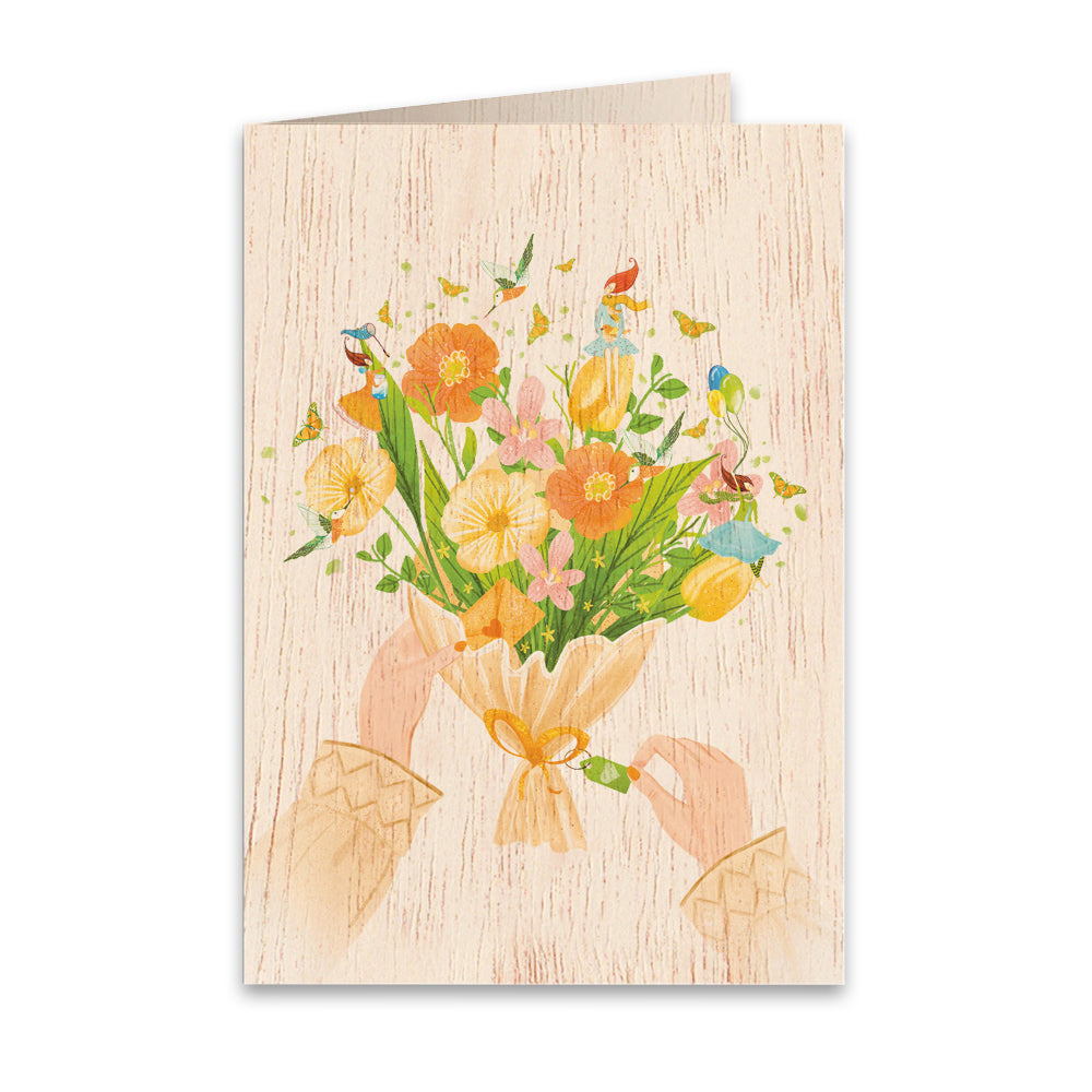 12PK Cozywood Wooden Greeting Card 11x16cm - Anniversary Bouquet