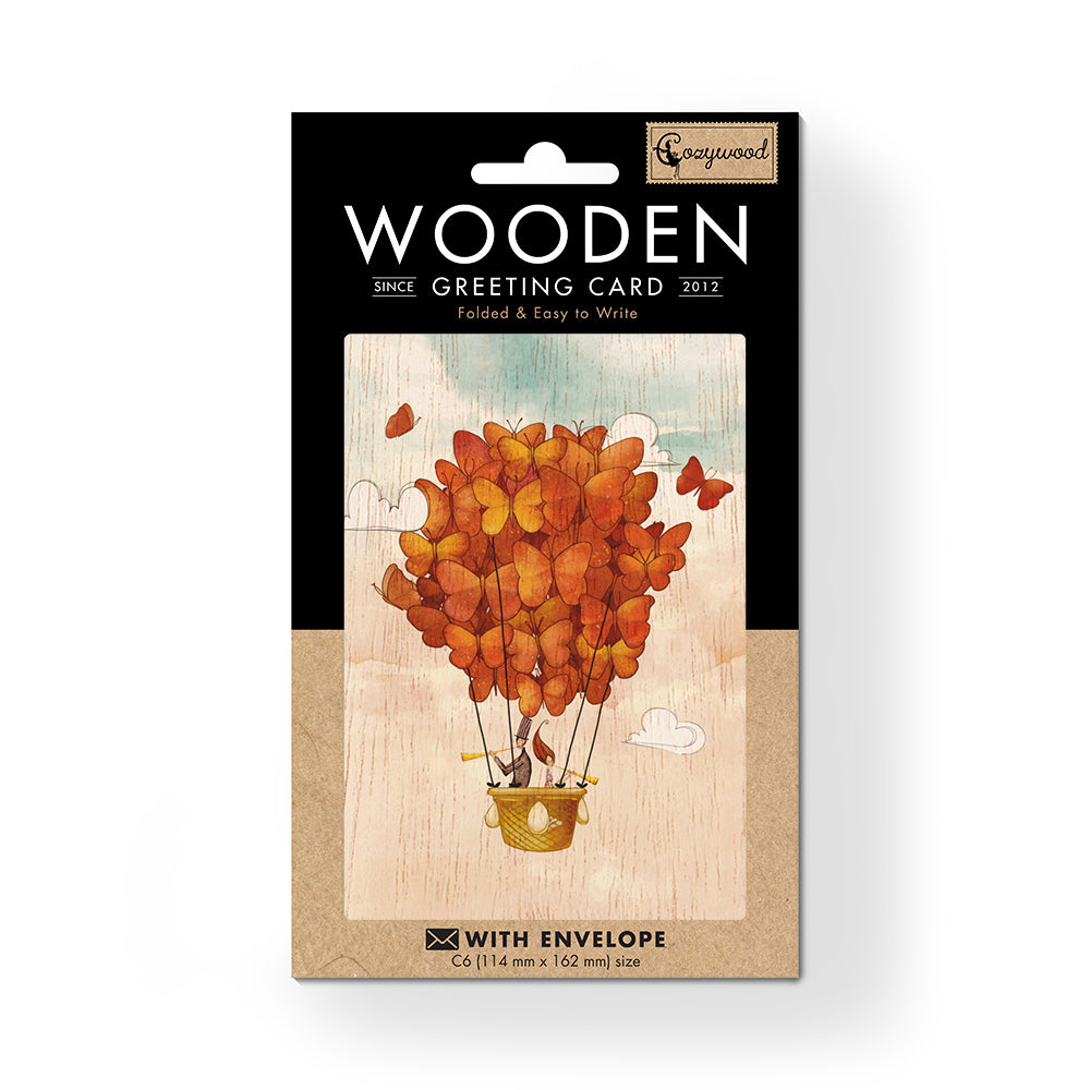 6PK Cozywood Wooden Greeting Card 11x16cm - Together in the Sky