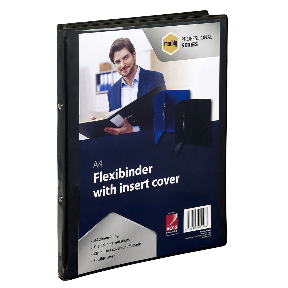 2PK Marbig Professional Flexibinder 2-Ring A4 Binder - Black